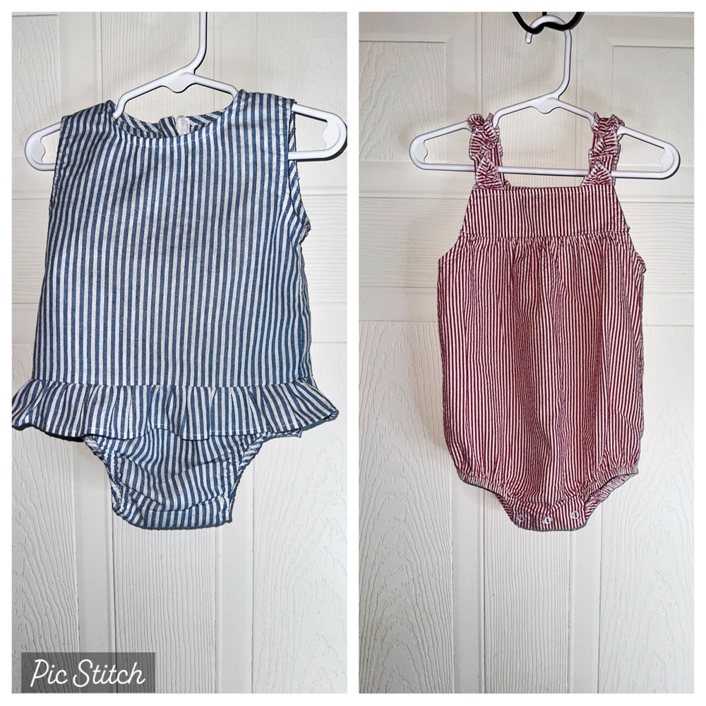 Pink Lily Kids Striped Romper in Blue and White
